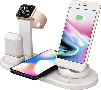 Produktbild von Ladestation, kabellos 3-in-1, einfach zu bedienen, für Phone, Watch und Pods, Weiß
