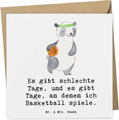Produktbild von Mr. & Mrs. Panda Deluxe Karte Panda Basketball - Weiß - Geschenk, Klappkarte, faltkarte, Verein, Basketballplatz, doppelkarte, Verband, anlasskarte, Grußkarte, Sport