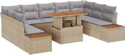 Image de Ensemble de salon de jardin vidaXL avec coussins, 10 pièces, beige et gris