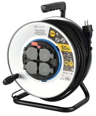 Obrázek produktu pro Kabelová svitková cívka, kovová, 50 m, kabel H07RN-F, gumový, 4 zásuvky, stupeň krytí IP44