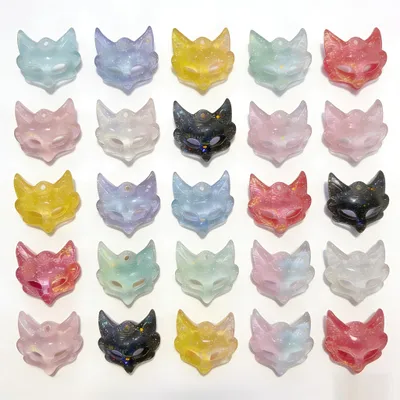 20 Fuchsgesicht-Figuren, Harz, Glitter, Glow in the Dark, 25×26 mm