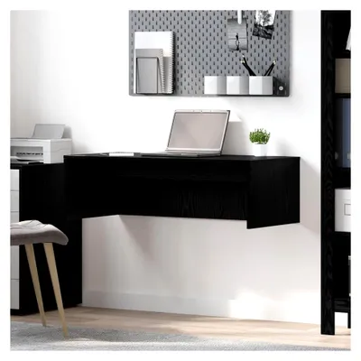 Produktbild von Wandtisch in Schwarz mit Eichen-Optik, 100 x 45 x 30 cm, Holzwerkstoff, für Home Office und kleine Räume