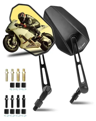 Produktbild von Motorrad Spiegel Universal Lenkerspiegel Gelbes Spiegelglas 360° Drehbar M8 M10 Rechts- & Linksgewinde E- 2er Set