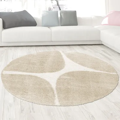 Produktbild von Moderner Hochflor Teppich weiche Oberfläche stilvolles Design mit organischen Linien in Creme Beige Größe - 160 cm Rund