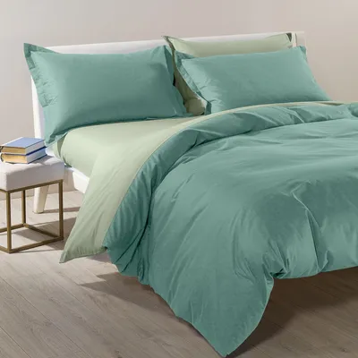 Bettwäscheset King-Size, 100% Baumwolle, zweifarbig, grün