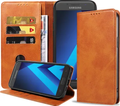Produktbild von Smartphonica Samsung Galaxy A3 2017 leren  hoesje met magnetische sluiting en pashouders book case – Bruin