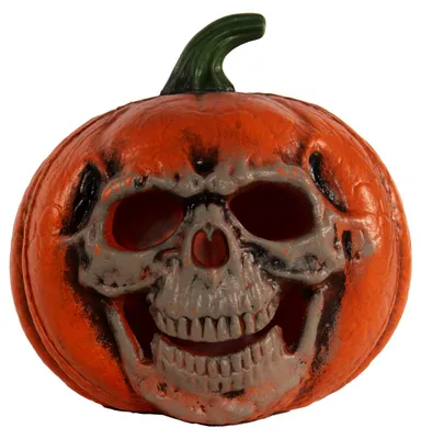Produktbild von Beleuchteter Halloween Kürbis mit Totenkopf Fratze 21 cm, KI-generiertes Bild