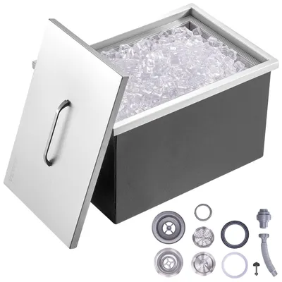 Immagine prodotto di VEVOR ghiacciaia drop-in, borsa del ghiaccio in acciaio inox da 43,5 L, 558 x 430 x 306 mm Ghiacciaia commerciale con coperchio, cassetto portaghiaccio incorporato, tubo di scarico e tappo di scarico inclusi nella fornitura