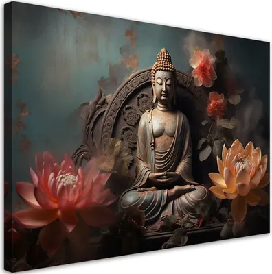 Produktbild von Leinwandbild Buddha, Zen-Blumen 120x80 Feeby Grau bild für die wand bereit zum aufhängen