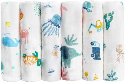 Produktbild von Famanu Baby Muslins 70 x 70 cm - 6 Stück Baumwoll-Spucktücher und Lätzchen für Neugeborene