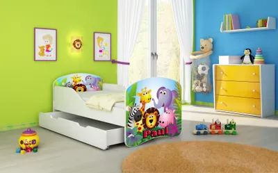 Produktbild von ACMA I Jugendbett Kinderbett Junior-Bett Komplett-Set mit Matratze Lattenrost Weiß 01 Zoo 160x80 + Bettkasten