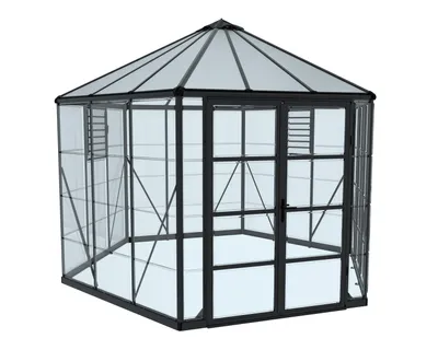 Image de Serre Palram - Canopia Oasis 12 FT avec cadre de fondation, fenêtre à lamelles, gouttière 316 x 363 cm anthracite