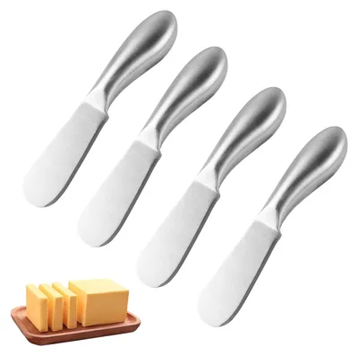 Produktbild von 4 Stück Buttermesser Klein Käsemesser aus Edelstahl Brotzeitmesser Set Kleine Brot Creme Messer Marmeladenmesser und Butter-Käse-Spatel für Sahne und Käse(13.5 cm, Silber)
