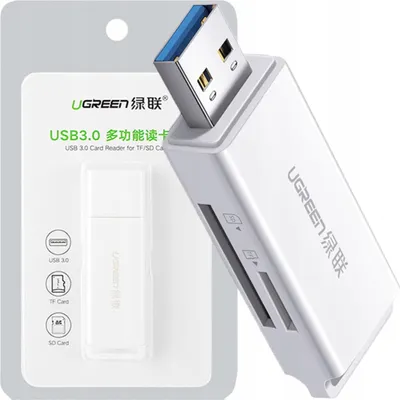 Zdjęcie produktu dla Ugreen Przenośny Czytnik Kart Tf/Sd Pod Usb 3.0 Biały (Cm104)