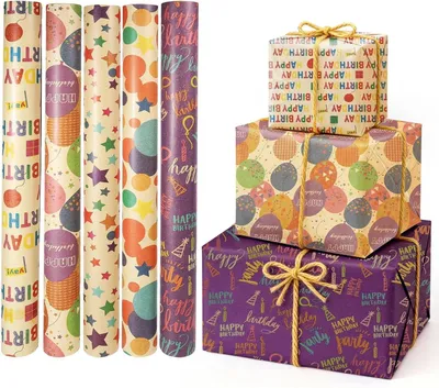 Productafbeelding van Inpakpapier 5 rollen, cadeaupapier, voor verjaardag