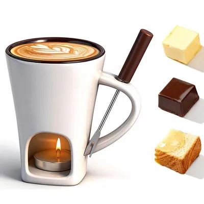 Produktbild von Fonduebecher für Schokolade & Käse, 130 ml, mit Gabel, Schmelztopf für Süßes & Herzhaftes, perfekt für Weihnachten & Partys