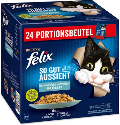 Produktbild von Felix So gut wie es aussieht Geschmacksvielfalt aus dem Wasser 24 x 85 g, Adult, Thunfisch, Fisch, Lachs, 85 g, Ohne künstliche Farbstoffe