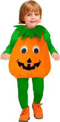 Produktbild von Kostüm "Kürbis" für Kinder | Orange/Grün - Overall Größe: 90-104