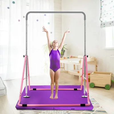 Produktbild von Dětské gymnastické vodorovné tyče Domácí tělocvičné náčiní Činky Zahradní tyč Výškově nastavitelná 129 cm (růžová)