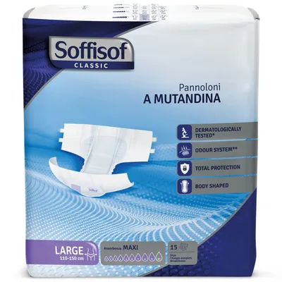 Produktbild von 15x Soffisof Classic Maxi Größe L – Inkontinenzwindeln für Erwachsene – 1 Packung (15 Stück), 9 Tropfen