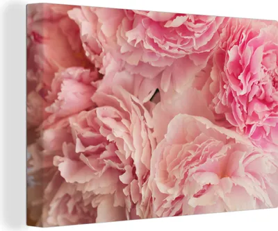 Produktbild von MuchoWow® - Leinwandbilder - Draufsicht auf einen Strauß rosa Pfingstrosen, Wandbild, Wanddeko Bilder Wohnzimmer, 30x20 cm