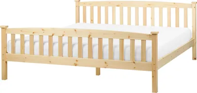 Produktbild von BELIANI Bett Hellbraun Kiefernholz mit Lattenrost 180 x 200 cm Hohes Kopfteil und Fußteil Lattenoptik Klassisch Skandi Schlafzimmer Holzbett Doppelbett