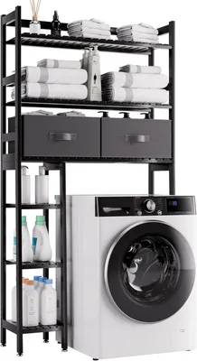Produktbild von Badregal aus Bambus, 3 verstellbare Ablagen, mit Schublade, freistehend, schwarz, für Badezimmer