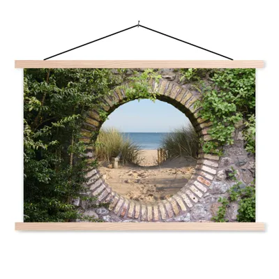 Produktbild von MuchoWow® Textilposter Aussicht - Strand - Düne - Sommer 60x40 cm mit holzfarbenen Rahmen - Bilder