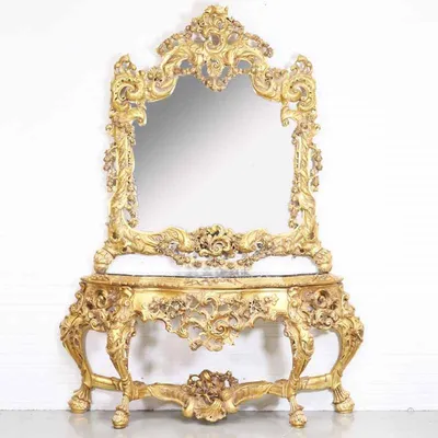 Produktbild von Casa Padrino Luxus Barock Spiegelkonsole mit Marmorplatte Gold 180 x H270 cm - Hotel Möbel - Konsole mit Spiegel