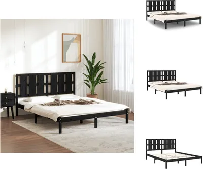 Produktbild von vidaXL Massivholzbett Schwarz 150x200 cm -  Betten & Bettgestelle
