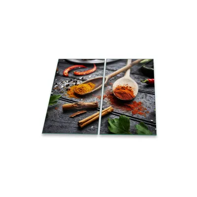 Produktbild von Herdabdeckplatte Glaskeramik 2-teilig 2x30x52 Gewürze Braun Abdeckung Glas Deko Schutz