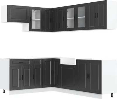 Produktbild von 11-tlg. Küchenschrank-Set Porto Schwarz Holzwerkstoff