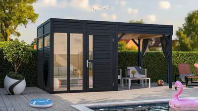 Produktbild von Gartenhaus Bertilo Cubus 2 Poolhouse inkl. Bodenplatte, Schleppdach 470 x 240 cm anthrazit