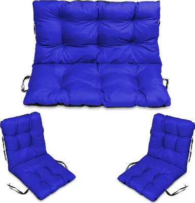 Produktbild von Sitzkissen Bankkissen Bankauflage - 180x50 cm und Rückenlehne 180x60 cm mit 2er 48x96 cm Stuhlkissen Set - Outdoor und Indoor - blau