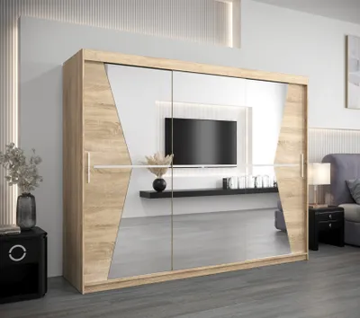 Obrázok produktu pre Priestranná šatníková skriňa s posuvnými dverami v šírke 250 cm MILANA - dub sonoma