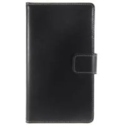 A black book-style case for a smartphone.