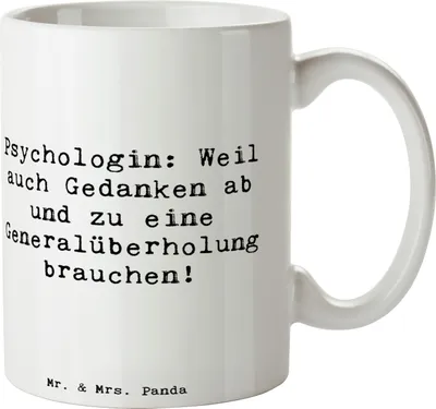 Produktbild von Mr. & Mrs. Panda Tasse Spruch Psychologin Gedanken - Weiß - Geschenk, kreative Geschenke, Berufsalltag, Berufe, mit Herz, Beruf, Therapie, Kaffeebecher, Therapeutin