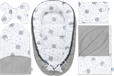 Obrázek produktu pro Pepi Baby Nest Cocoon 5 Piece Baby Nest Set for Babies Newborn Cuddle Nest Set with Crawling Blanket Butterfly Pillow Grey Velvet Summer Wind