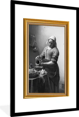 Produktbild von MuchoWow® Gerahmtes Poster Milchmädchen - Vermeer - Rahmen - Gold 60x90 cm - Poster mit Schwarzem Bilderrahmen Wandposter Rahmen Foto Bilder - Dekoration - Wandposter Wohnzimmer - Hochwertig
