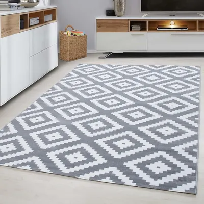 Image de Ayyildiz Tapis modernes design Gris 280x370 cm poils courts, géométrique, pour Salon, dos en jute