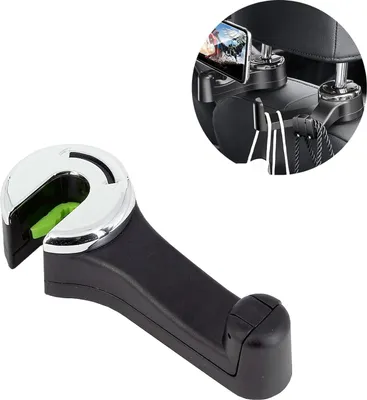 Produktbild von 2 in 1 Kopfstš¹tzenhalterung Auto Haken mit Handyhalterung, 360¡ã Heckhaken Autositze fš¹r Tasche, Geldb?rse, Stoff, Lebensmittel, Rš¹cksitz Auto Organizer, Handtaschenhalter Auto(Silber-1 Pack).