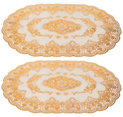 Image de Lot de 2 sets de table en PVC dorés, sous-verres, pour la cuisine, les restaurants et les mariages - Ovales 01