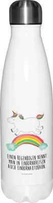 Produktbild von Mr. & Mrs. Panda Getränkeflasche Einhorn Regenbogen - Weiß - Geschenk, Wasserflasche, Unicorn, trinkflaschen, Thermosflasche, Erwachsenwerden, Einhornpower, Sportflasche