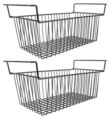 2er-Set Gefrierschrank-Organizer aus Metalldraht, schwarz, 56,5x25,2x24 cm