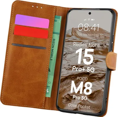 Produktbild von Handyhülle mit Klappe für Xiaomi Redmi Note 15 Pro Plus 5G / POCO M8 Pro 5G, Bizon Case Pocket, Braun