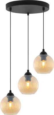 Produktbild von Hängelampe RIFFLE Schwarz 3-flammig Glas Kugel Amber E27