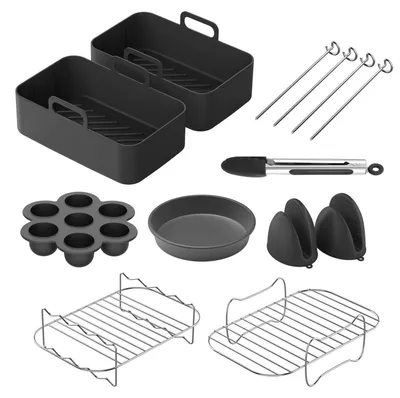 Produktbild von Luftfritteusen-Zubehör 9-teiliges Set für 5-Zoll Dual-Luftfritteusen Edelstahl Silikon Spülmaschinenfest