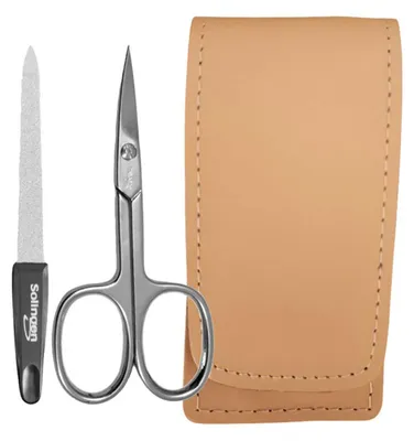 Produktbild von Solingen Nagelschere 2er Set mit Lederetui & Nagelfeile 9 cm Germany Beige