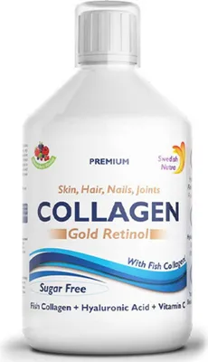 Zdjęcie produktu dla Swedish Nutra ® Collagen Gold Retinol - dla zdrowych włosów, skóry, paznokci i stawów - bez cukru - Czysty peptyd i kwas hialuronowy - 500 ml
