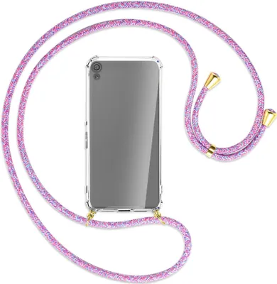 Produktbild von Handykette Backcover-Schutzhülle mit Band (Metall goldfarben) für Sony Xperia XA - lila/rosa/blau